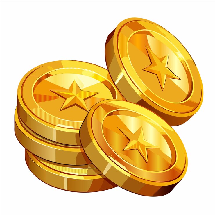 Vector cinco monedas de oro con una estrella en ellas