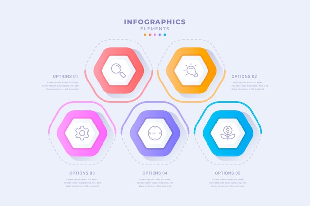 Vector cinco opciones de diseño de plantilla infográfica empresarial moderna diseño de ilustración vectorial