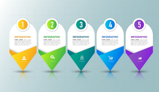 Cinco pasos línea de tiempo plantilla de diseño de infografías.