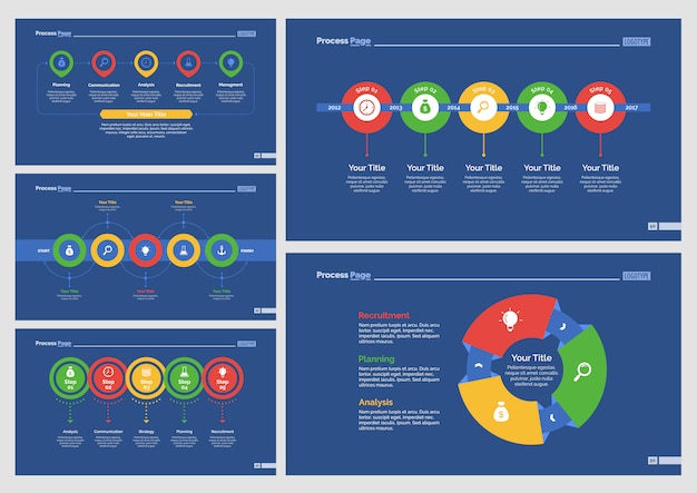 Vector cinco plantillas de diapositivas de negocios