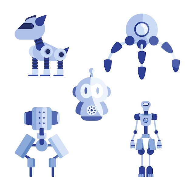 Vector cinco robots azules