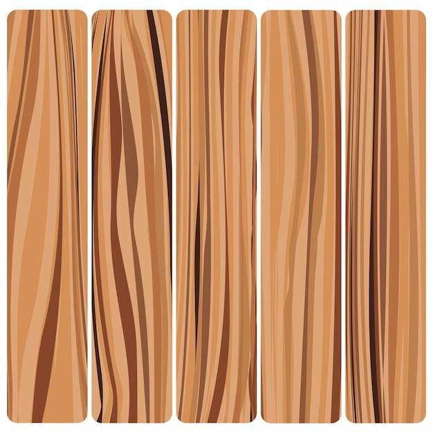 Cinco tablas de madera. Textura de madera abstracta de vector en diseño plano.