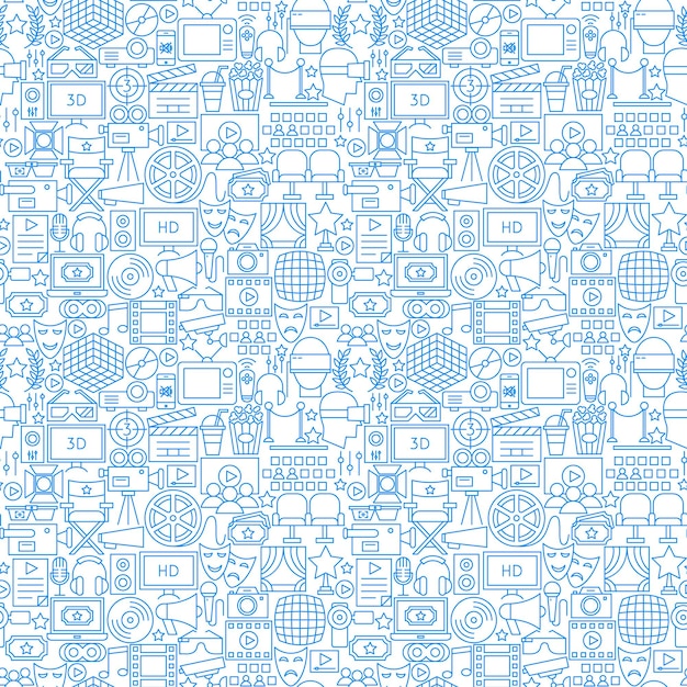 Cine blanco línea de patrones sin fisuras. Ilustración de vector de esquema de fondo enlosables.