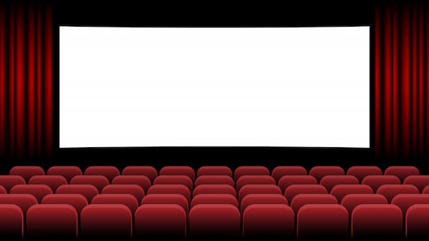 Cine Cine Con Pantalla En Blanco Y Asiento Rojo Vector Premium