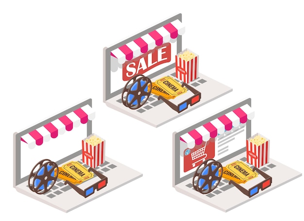 Cine en línea d ilustración vectorial isométrica