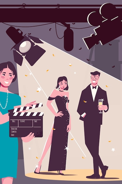Cine plana composición de dibujos animados dibujados a mano