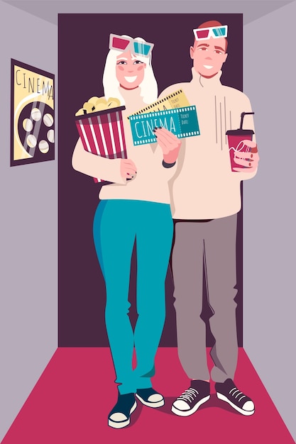 Cine plana composición de dibujos animados dibujados a mano