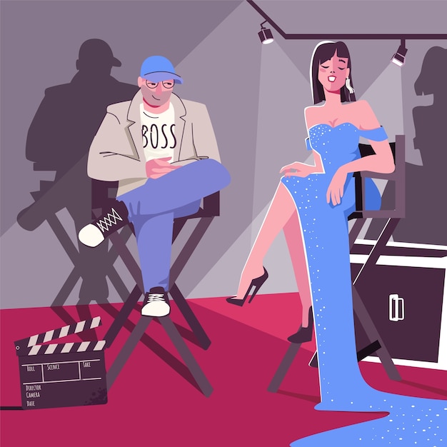 Cine plana composición de dibujos animados dibujados a mano
