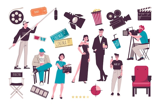 Cine plano de dibujos animados dibujados a mano