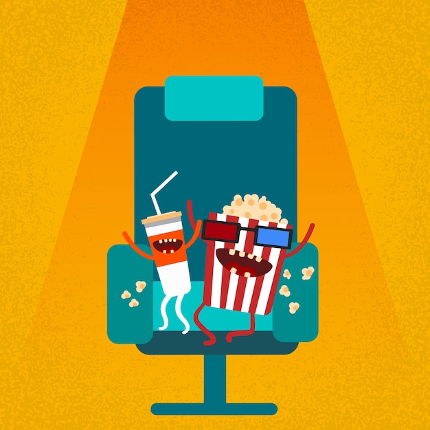 Vector cine silla película película asiento cartoon cola popcorn