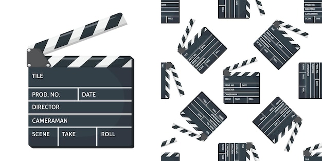 Cinema o clapper de película patrón sin costuras para su diseño tablero clapper película color plano
