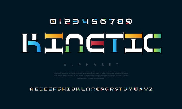 Cinética creativa moderna geométrica alfabeto urbano fuente juego futurista abstracto digital techno robot música logotipo deporte tecnología minimal tipografía ilustración vectorial numérica simple