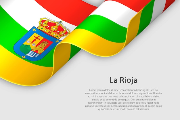 Vector cinta 3d con bandera de la comunidad autónoma española de la rioja aislada sobre fondo blanco con espacio de copia