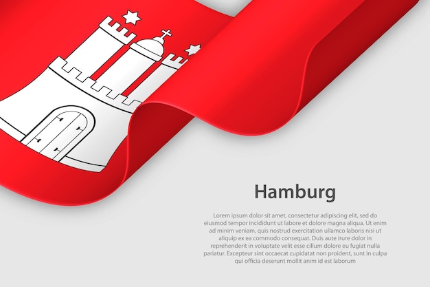 Cinta 3d con bandera del estado alemán de Hamburgo aislado sobre fondo blanco con copyspace