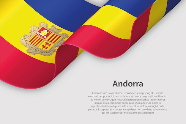 Cinta 3d con bandera nacional Andorra aislada sobre fondo blanco con copyspace