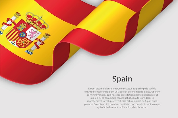Cinta 3d con bandera nacional España aislada sobre fondo blanco con copyspace