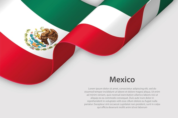 Cinta 3d con bandera nacional México aislada sobre fondo blanco con copyspace