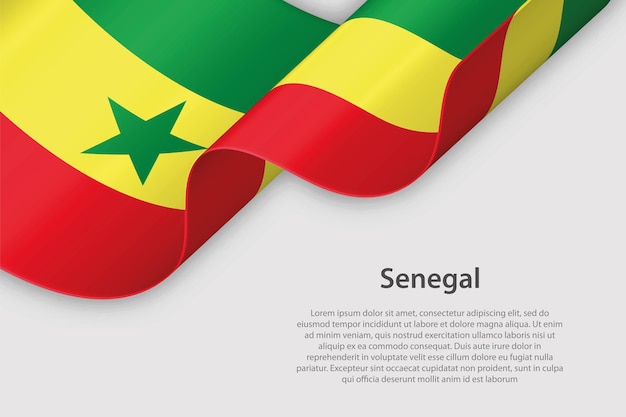 Cinta 3d con bandera nacional Senegal aislada sobre fondo blanco con copyspace