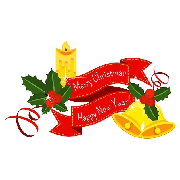 Cinta adhesiva roja con bayas de acebo, rama de pino y conos, copos de nieve, cascabeles serpentinos y dorados. Decoración para Navidad, año nuevo. Para tarjeta de felicitación, viñeta, banner, correo electrónico para vacaciones.