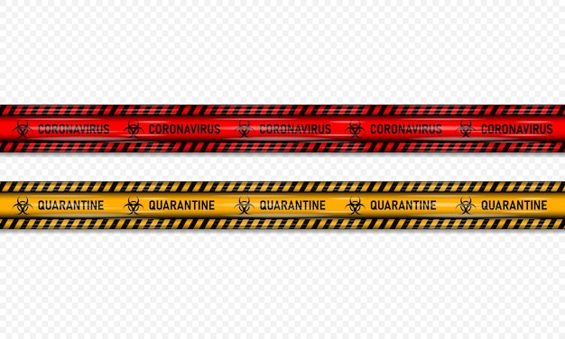 Vector cinta de advertencia de cuarentena realista en colores rojo y amarillo línea de advertencia de cuarentena de coronavirus