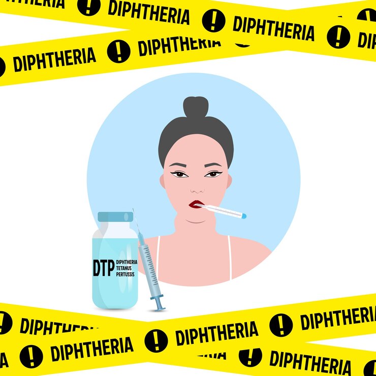 Vector cinta de advertencia de seguridad pandémica difteria tetanus tos pertussis dtp infección bacteriana con la vacuna y w