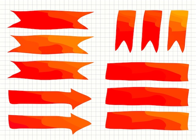 cinta de arte de color naranja y flechas conjunto vector