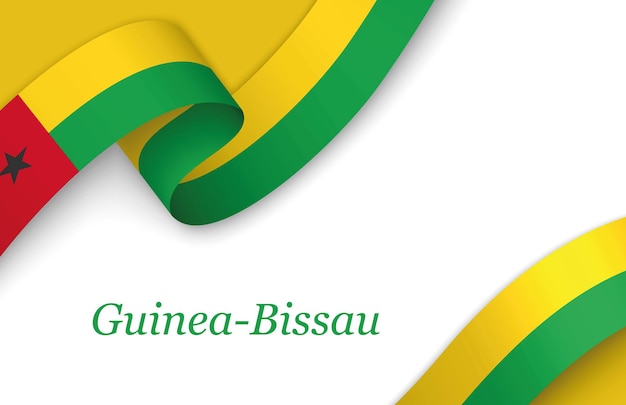 Cinta con la bandera de Guinea-Bissau sobre un fondo blanco