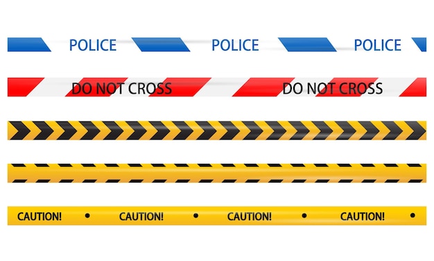 Cinta de barricada restringida, cinta de precaución policial azul, roja y blanca, franja de precaución negra y amarilla