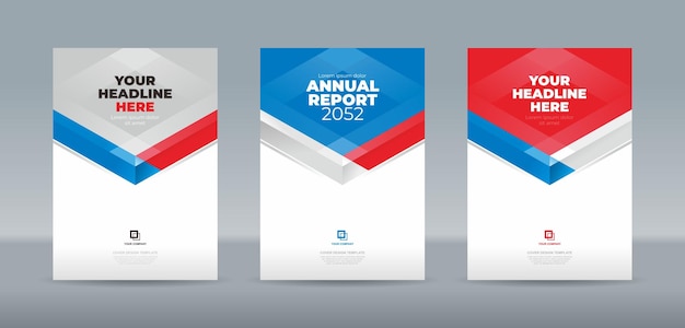 Cinta blanca roja cian moderna con fondo blanco Plantilla de portada de libro de tamaño A4 para informe anual