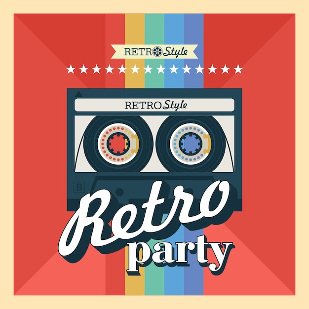 Cinta de casete. Ilustración vectorial, logo. Fiesta retro.