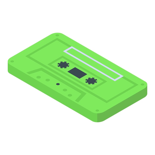 Una cinta de cassette de audio verde sobre un fondo blanco
