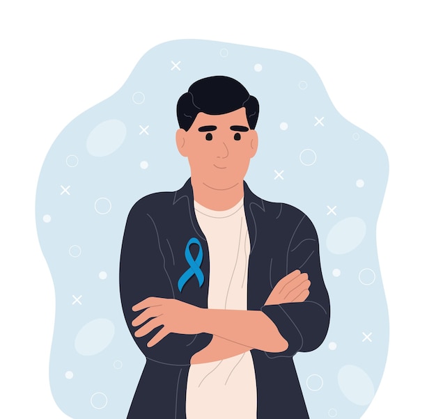 Vector cinta de concientización sobre el cáncer de próstata con un hombre y un símbolo de la salud de los hombres ilustración vectorial plana