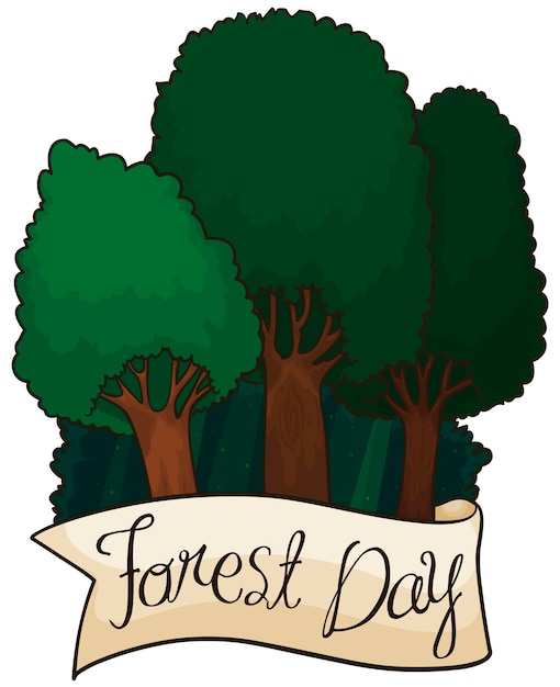 Cinta conmemorativa envuelta alrededor de árboles y vegetación celebrando el Día de los Bosques