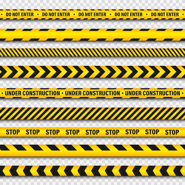 cinta de construcción de barricadas amarilla y negra en fondo transparente línea de advertencia policial de colores brillantes peligro o peligro ilustración vectorial de rayas