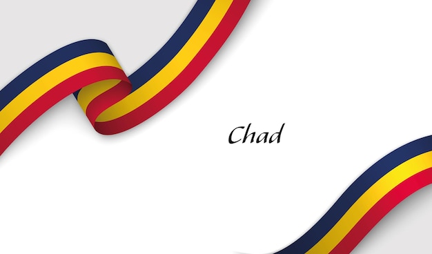 Cinta curva con la bandera de Chad sobre un fondo blanco
