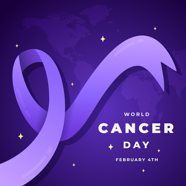 Cinta del día del cáncer en el mapa mundial