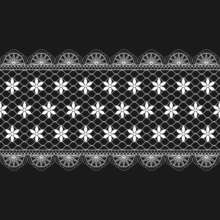 Vector cinta de encaje vintage con adorno floral patrón de borde de encaje blanco sobre fondo negro