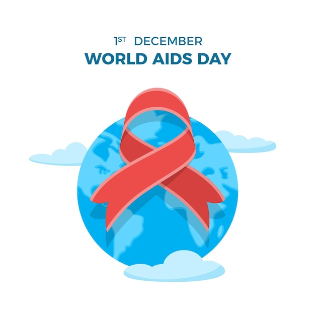 Cinta ilustrada del día mundial del sida en el globo terráqueo