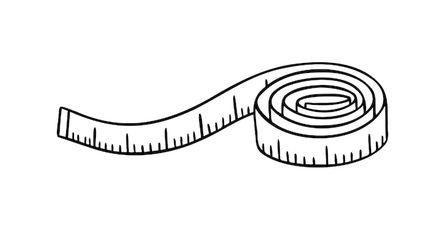cinta de medida doodle icono dibujado a mano dibujo del contorno enrollado cinta métrica línea clipart símbolo taller de acondicionamiento físico icono vectorial aislado