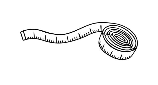 cinta de medida garabateo dibujado a mano icono dibujo de contorno rodado cinta métrica línea clipart símbolo atelier
