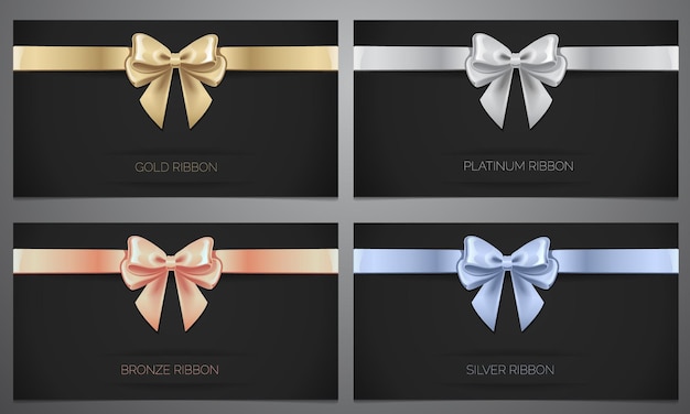 Cinta metálica en banner negro Oro Platino Plata Bronce Ilustración vectorial