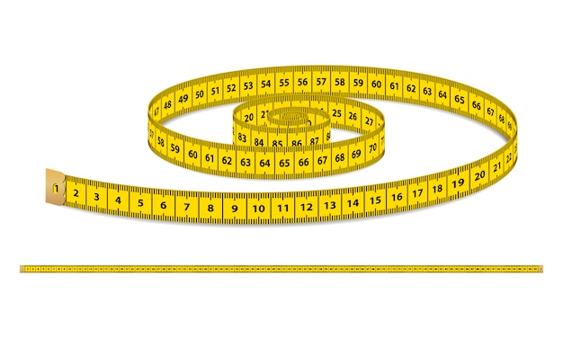 Vector cinta métrica realista amarilla, correa para ropa aislada