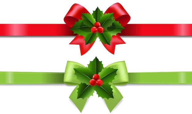 cinta de navidad con holly berry conjunto fondo blanco