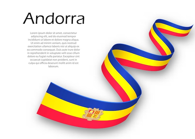 Cinta ondeando o banner con bandera de andorra. plantilla para el diseño del cartel del día de la independencia