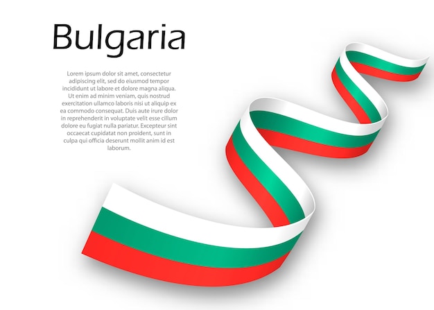 Cinta ondeando o banner con bandera de Bulgaria. Plantilla para el diseño del cartel del día de la independencia