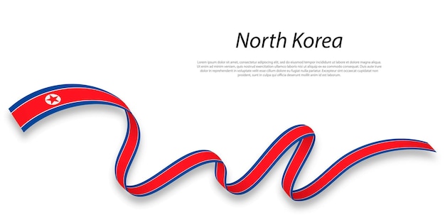 Vector cinta ondeando o banner con bandera de corea del norte