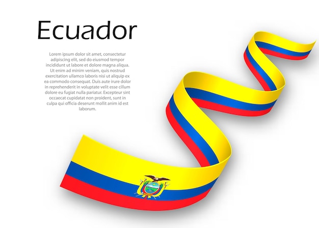 Cinta ondeando o banner con bandera de Ecuador. Plantilla para el diseño del cartel del día de la independencia