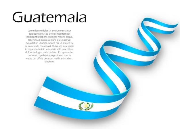 Cinta ondeando o banner con bandera de Guatemala. Plantilla para el diseño del cartel del día de la independencia