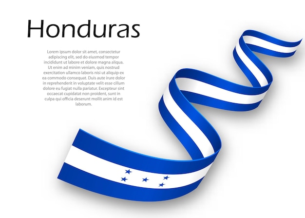 Cinta ondeando o banner con bandera de Honduras. Plantilla para el diseño del cartel del día de la independencia
