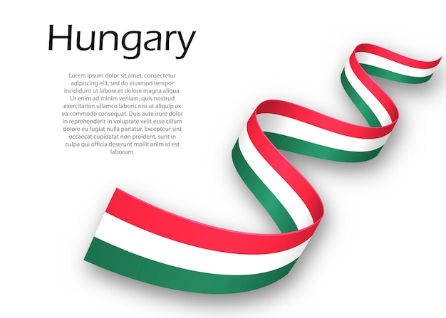 Cinta ondeando o banner con bandera de Hungría. Plantilla para el diseño del cartel del día de la independencia